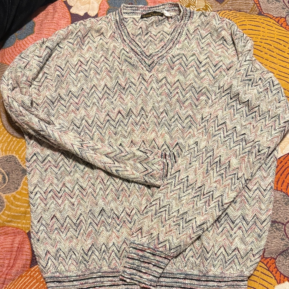 Vintage Neiman Marcus Multicolor Chevron Sweater
